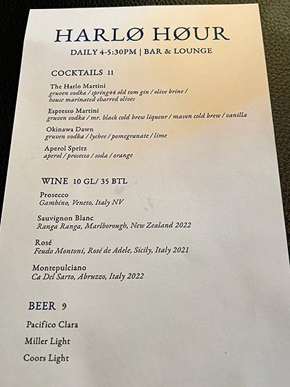 harlo drink menu