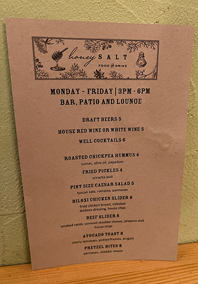 honey salt HH menu