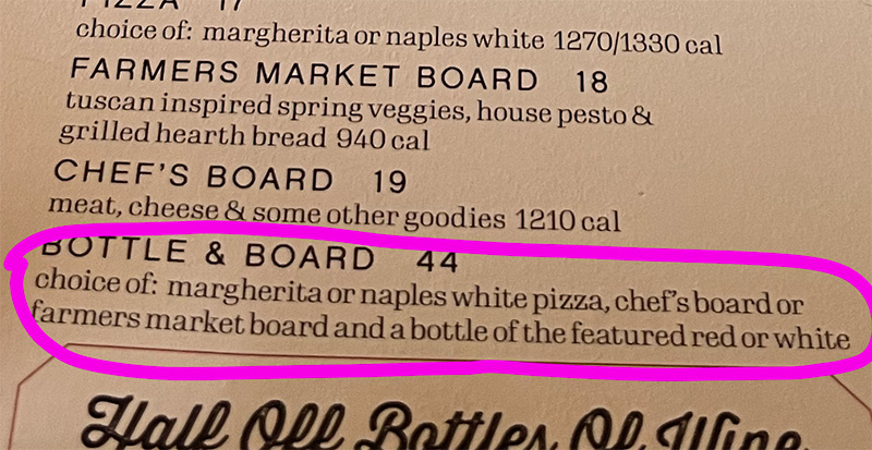 north italia bottle and  board happy hour